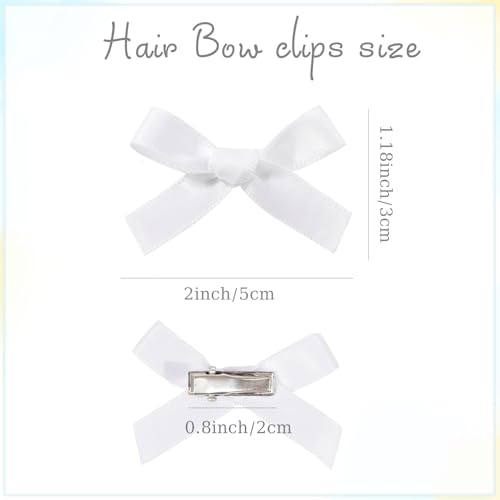 25PCS White Mini Bows Ribbon Clips,2'' Tiny White Bow Barrettes,Hair Bow Satin Hair Ribbon for Women & Girls' Hair Accessories