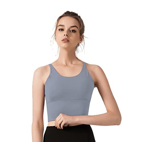 Redqenting Longline Sports Bra for Women with Removable Padded,Sexy Criss Cross Back Strappy Yoga Bras Workout Tank Tops