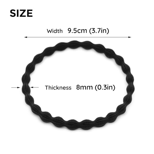 Extra Long Hair Tie for Thick and Curly Hair - Elastic Ponytail Holders for Women or Men, No Metal Bands, Long-Lasting Braids Accessories, 12 Count, Black