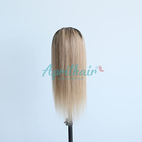Pre-plucked Ombre #1B/27 Dark Root Honey Blonde 360 Lace Frontal Wigs Straight Glueless 150% Density Brazilian Virgin Human Hair With Baby Hair Full (18" inch, Straight)