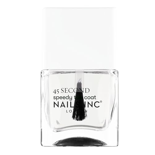 Nails Inc 45 Second Speedy Gloss Nail Polish Top Coat, Rapid Dry, Air Dry, Ultra Glossy, Chip Resistant, Long Wearing, Streak Free Shine, Strong Nail Polish Sealer, Clear, 0.47 Fl Oz
