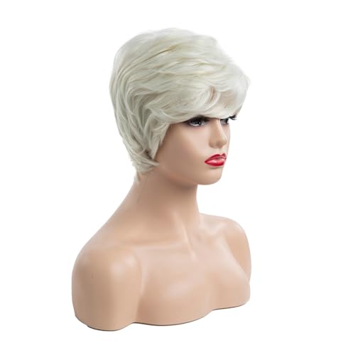 Short Curly Off-White with Golden Undertones Synthetic Wigs for Women, Natural Layered Curly Wig, Lightweight, Perfect for Daily Use