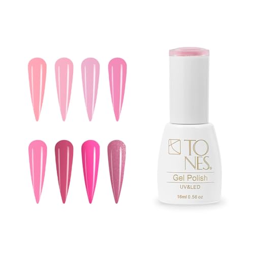TONES Gel Polish Kit Pink Collection, 8 Vibrant Shades | (8 x 0.56 fl oz)