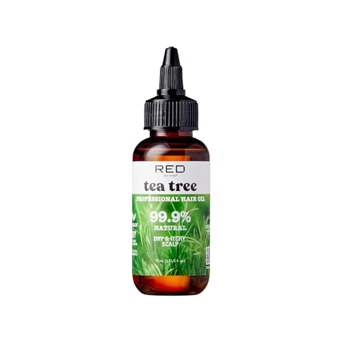 Red by Kiss Professional 99.9% Natural Hair Oil, Organic Vegan Oil Blend for Dry & Itchy Scalp Relief, Hydrating Biotin Infused, Nourish Add Shine & Smooth Hair (Tea Tree, 2.5 Fl Oz)