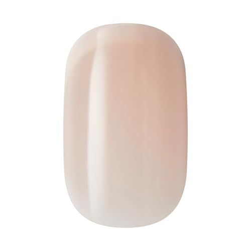 KISS Salon Acrylic French Tip Press On Nails, 'Chic Beats', Natural Nude, Short Squoval, Nail Kit with 28 Fake Nails, Pink Gel Nail Glue (2g), Mini Nail File, & Manicure Stick
