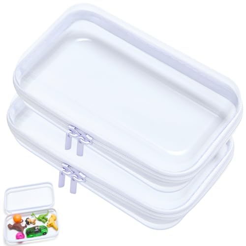 Clear Hard Shell Zipper Case, Upgraded Thicker Transparent Plastic Bins for Organizing, See Through Zipper Pouches Makeup Case, Lidded Storage Bins Organizer for Storage Cosmetics (S+S)