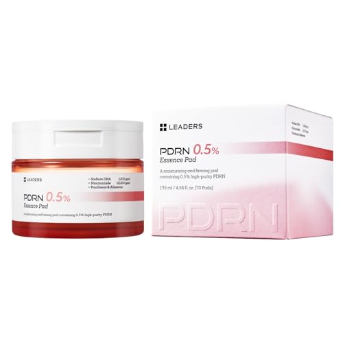 LEADERS PDRN 0.5% Essence Pad ? Firming & Moisturizing Face Pads for Sensitive Skin ? Anti-Aging, Help Skin Elasticity, Hydrating & Soothing Daily Skincare with Skin Barrier Support 135 ml - 70 Pads