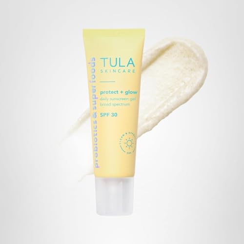 TULA Skin Care Protect + Glow Daily Sunscreen - Gel, Broad Spectrum SPF 30, Skincare-First, Non-Greasy, Non-Comedogenic and Reef-Safe with Pollution and Blue Light Protection, Regular, 1.7 fl oz.