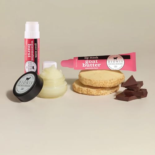 Dionis Goat Milk Watermelon Burst 3-Piece Lip Care Kit, Travel Bag Included ? Sugar Polish, Goat-Butter Overnight Mask & Scented Jumbo Lip-Balm - Moisturizing Clean Beauty, Cruelty-Free, Made in USA