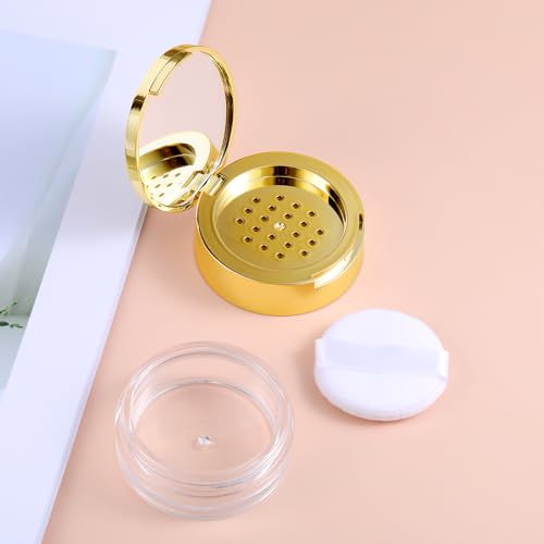 6 G Loose Powder Containers with Puff, Empty Makeup Powder Container, Reusable Plastic Powder Case Mini Powder Compact DIY Makeup Powder Case with Mirror