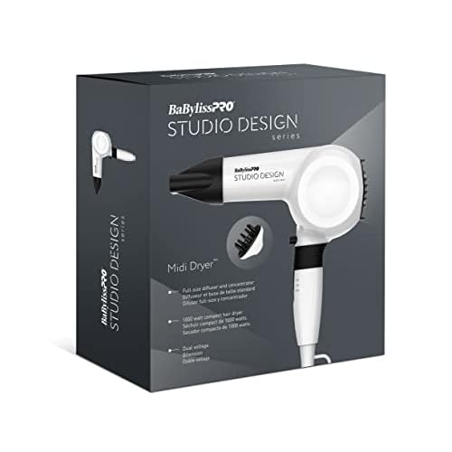 Compact Midi Hair Dryer, 1000 watts, Great for Travel or touchups, Includes Diffuser and Concentrator