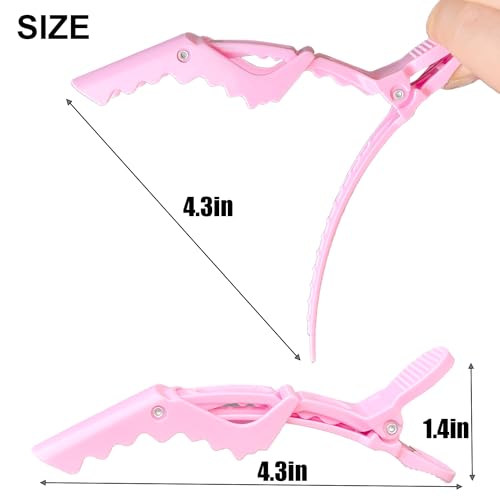 100 Pcs Alligator Hair Clip for Styling Sectioning - Salon Hair Clip for Thick Hair, Plastic Hair Styling Clip with Wide Teeth & Double-Hinged Design (Pink)