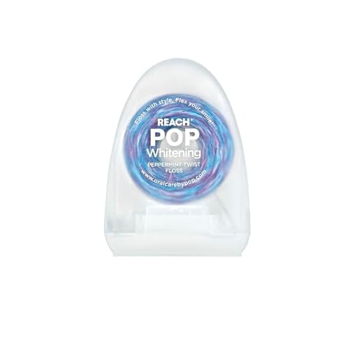 REACH POP Whitening Dental Floss, Peppermint, Baking Soda Infused, Teeth Whitening, Plaque Remover for Teeth, Shred Resistant, Vegan Wax, Cruelty Free, Oral Care, PFAS Free, 1 Pack, 54.6 yd