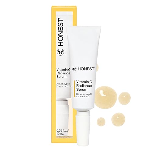 Honest Beauty Mini Vitamin C Radiance Serum | Improves + Brightens Skin Tone and Complexion | Gentle for Sensitive Skin, Fragrance Free, Vegan | Travel Size, .33 fl oz