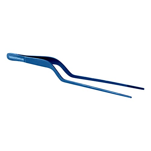 Restaurantware Perfect Point 7.9 Inch Food Tweezers 1 Offset Kitchen Tweezers - Serrated Tips For Precision For Garnishing Plating Or Decorating Blue Stainless Steel Offset Tweezers Durable