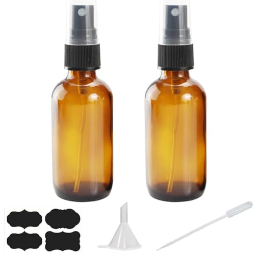 4 oz Amber Glass Spray Bottles for Essential Oils, Small Empty Fine Mist Spray Bottle,2 Pack with Funnel Dropper