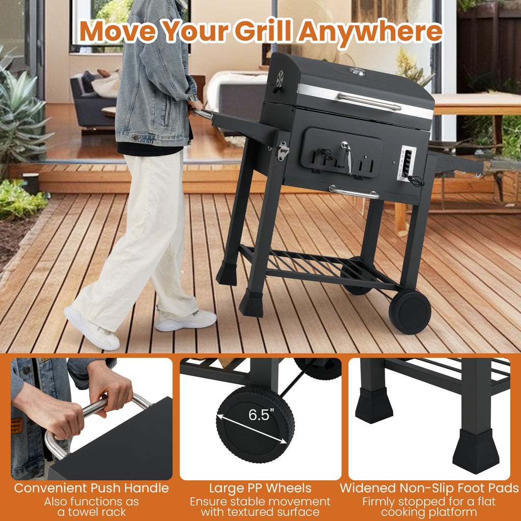 24-Inch Barrel Charcoal Grill with 2 Folding Side Tables and 544
