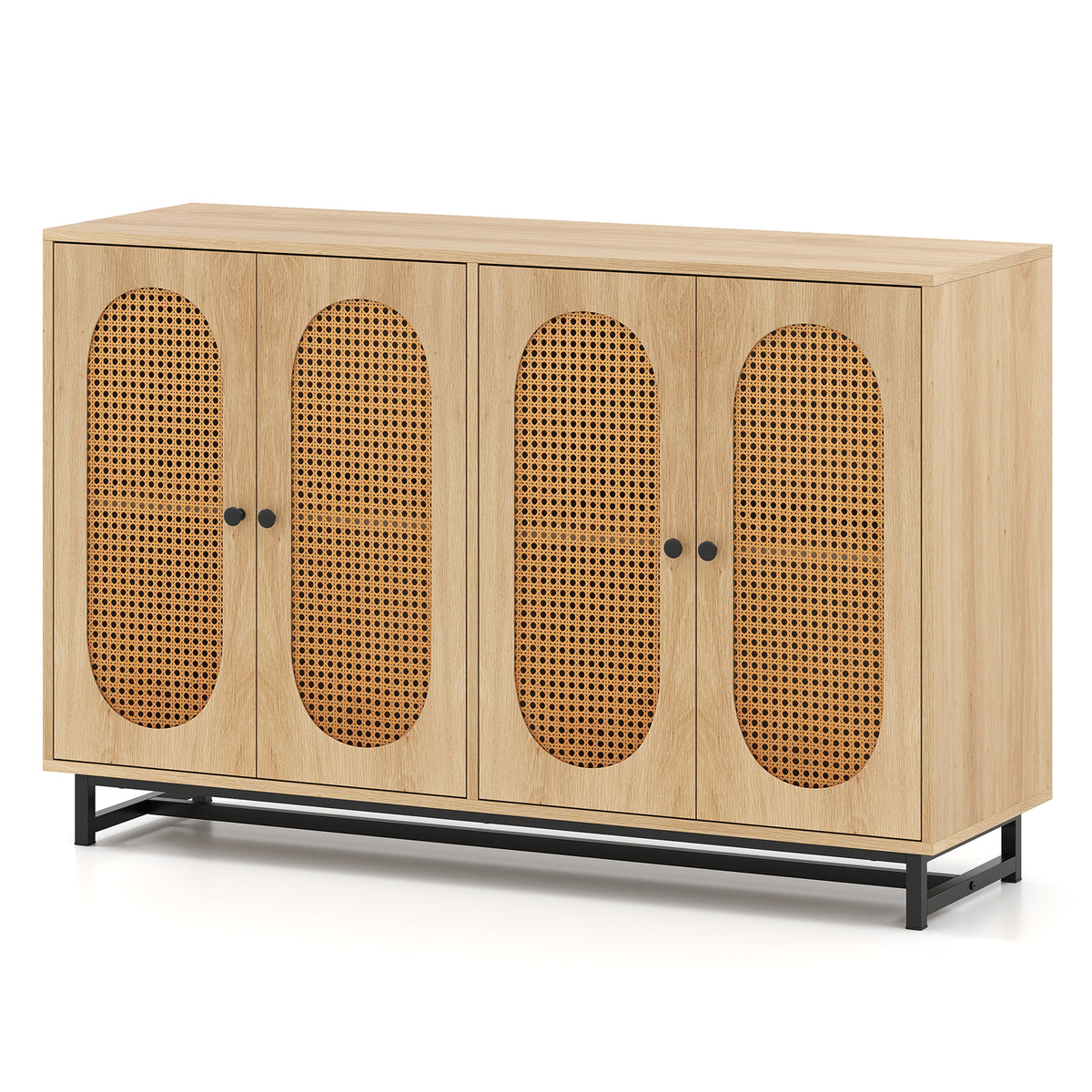 50-Inch Buffet Sideboard Cabinet with 4 Rattan Doors, Natural