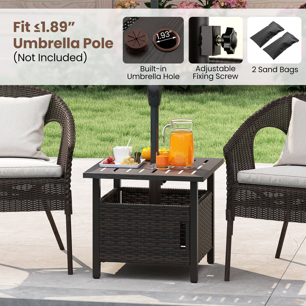 Outdoor Side Table with Umbrella Hole, Brown