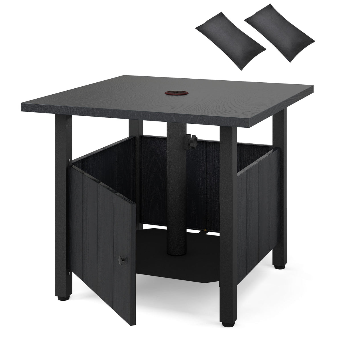 Outdoor Side Table with Umbrella Hole - Style 5, Black