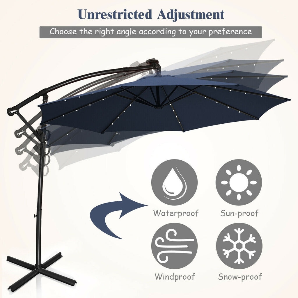 10 x 8 Feet Solar Patio Umbrella with 32 LED Lights, 360° Rotation, Navy