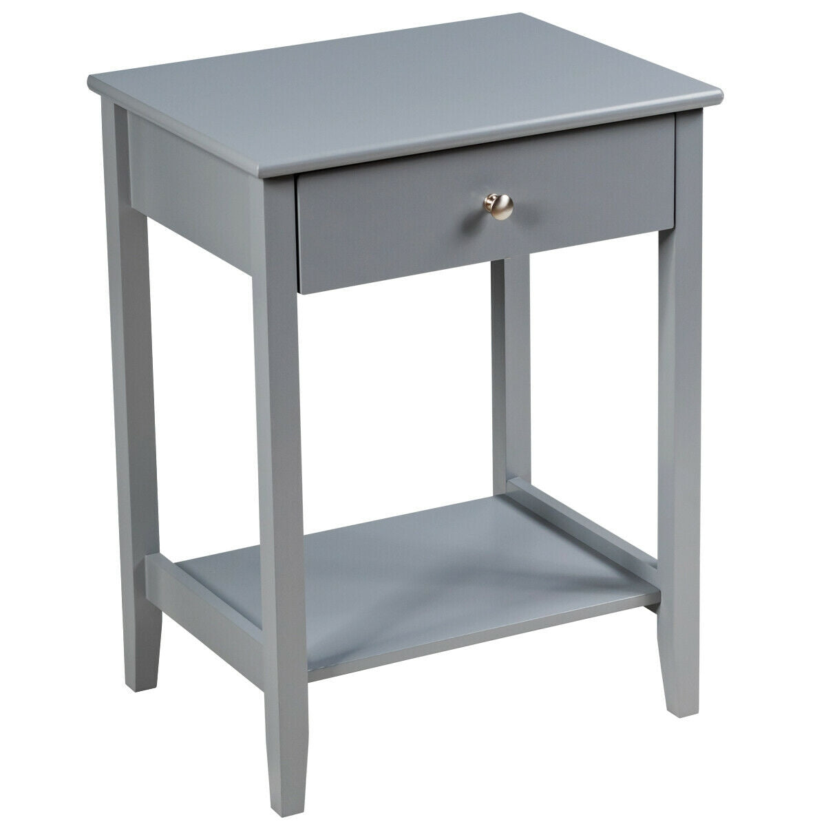 Wooden Nightstand with Drawer & Shelf Storage - Gray