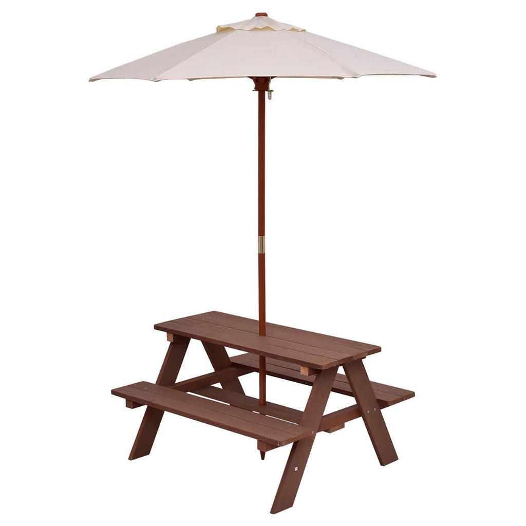 Kids Picnic Table Set with Removable Umbrella - Brown, 4 Seats