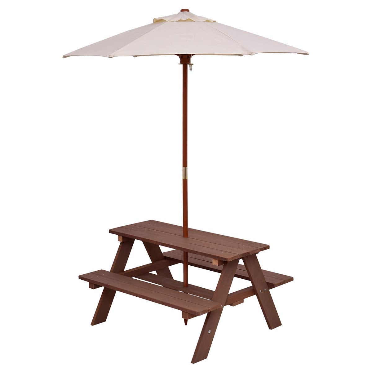 Kids Picnic Table Set with Removable Umbrella - Brown, 4 Seats