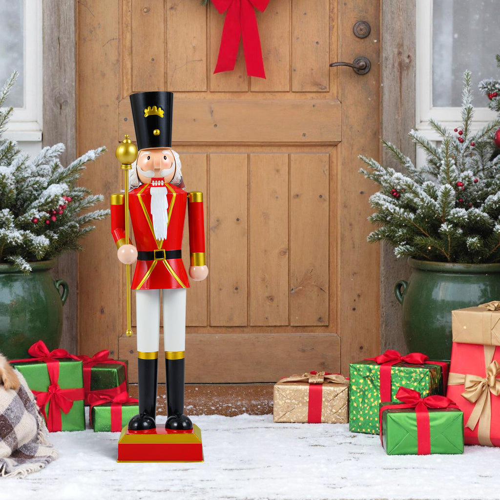 32.5 Inch Christmas Nutcracker with High Hat & Scepter - Black & Red Variation