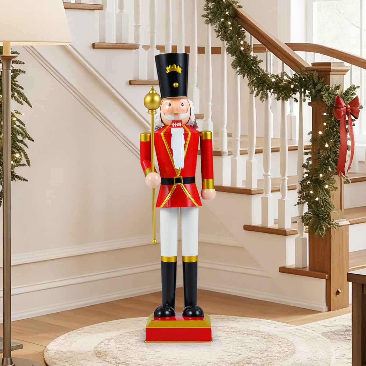 32.5 Inch Christmas Nutcracker with High Hat & Scepter - Black & Red Variation