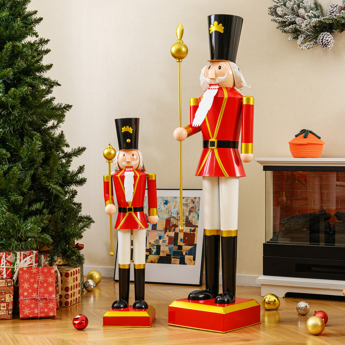 32.5 Inch Christmas Nutcracker with High Hat & Scepter - Black & Red Variation