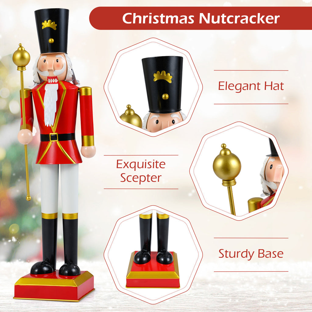 32.5 Inch Christmas Nutcracker with High Hat & Scepter - Black & Red Variation