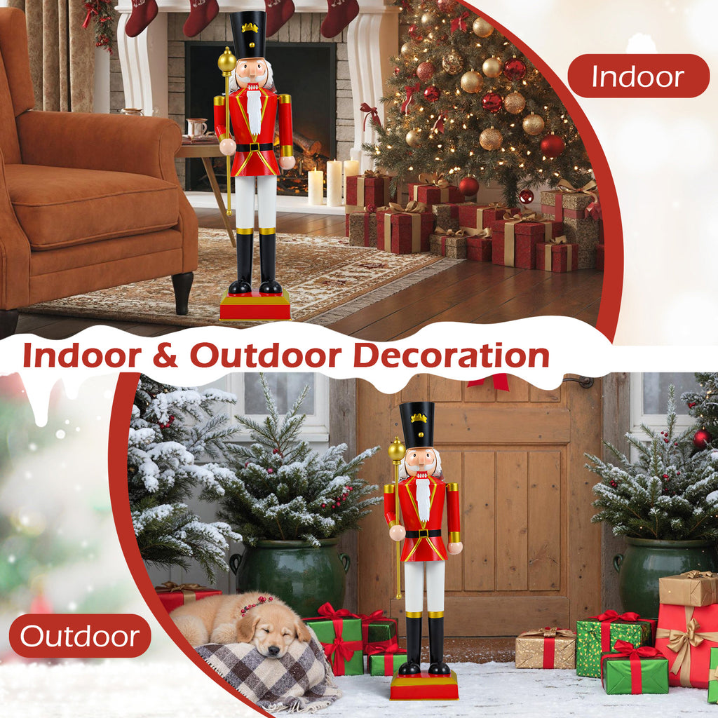 32.5 Inch Christmas Nutcracker with High Hat & Scepter - Black & Red Variation
