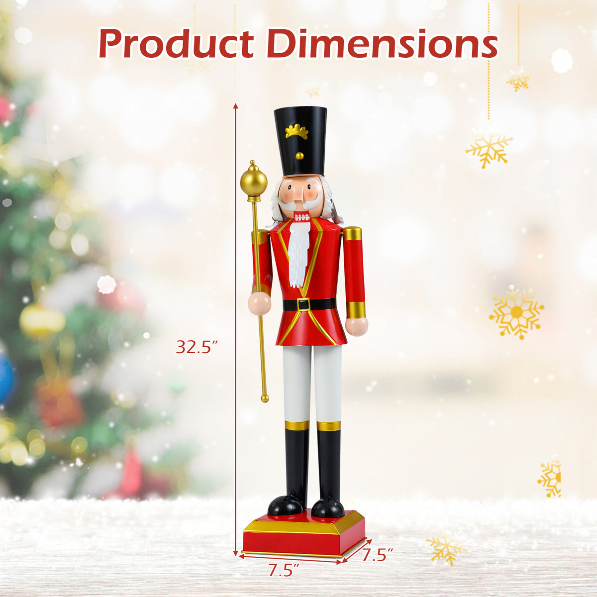 32.5 Inch Christmas Nutcracker with High Hat & Scepter - Black & Red Variation