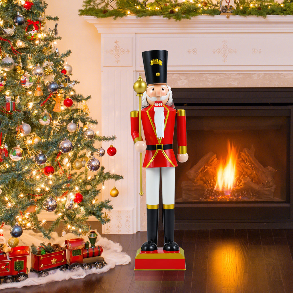 32.5 Inch Christmas Nutcracker with High Hat & Scepter - Black & Red Variation