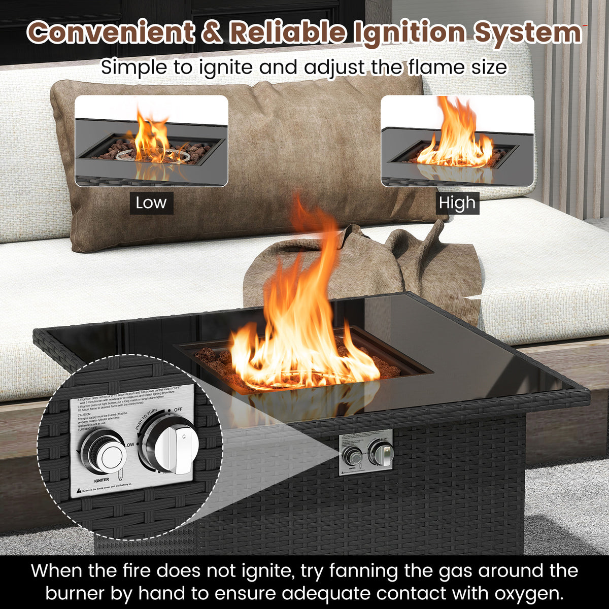 32.5" Propane Fire Pit Table 50000 BTU - Black