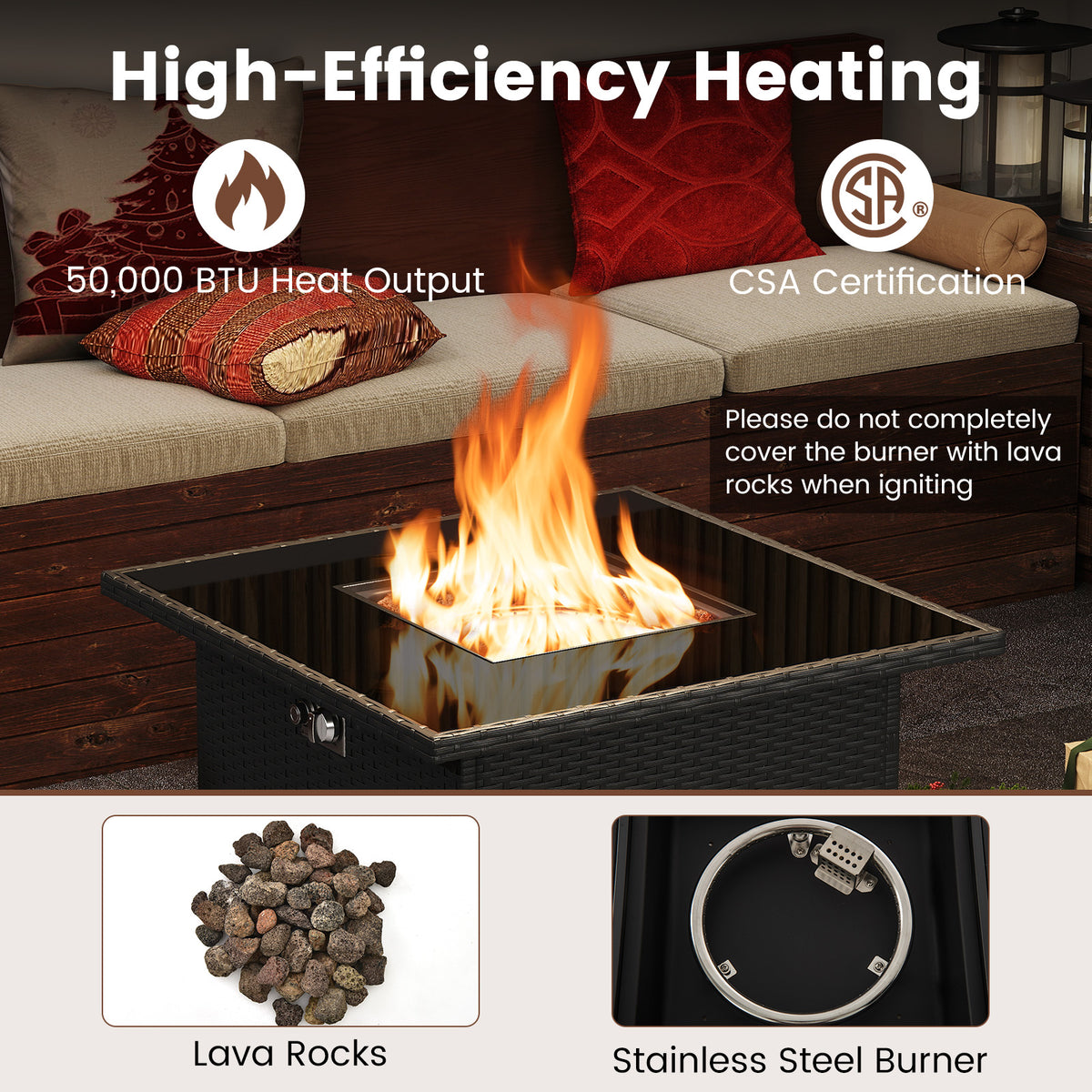 32.5" Propane Fire Pit Table 50000 BTU - Black