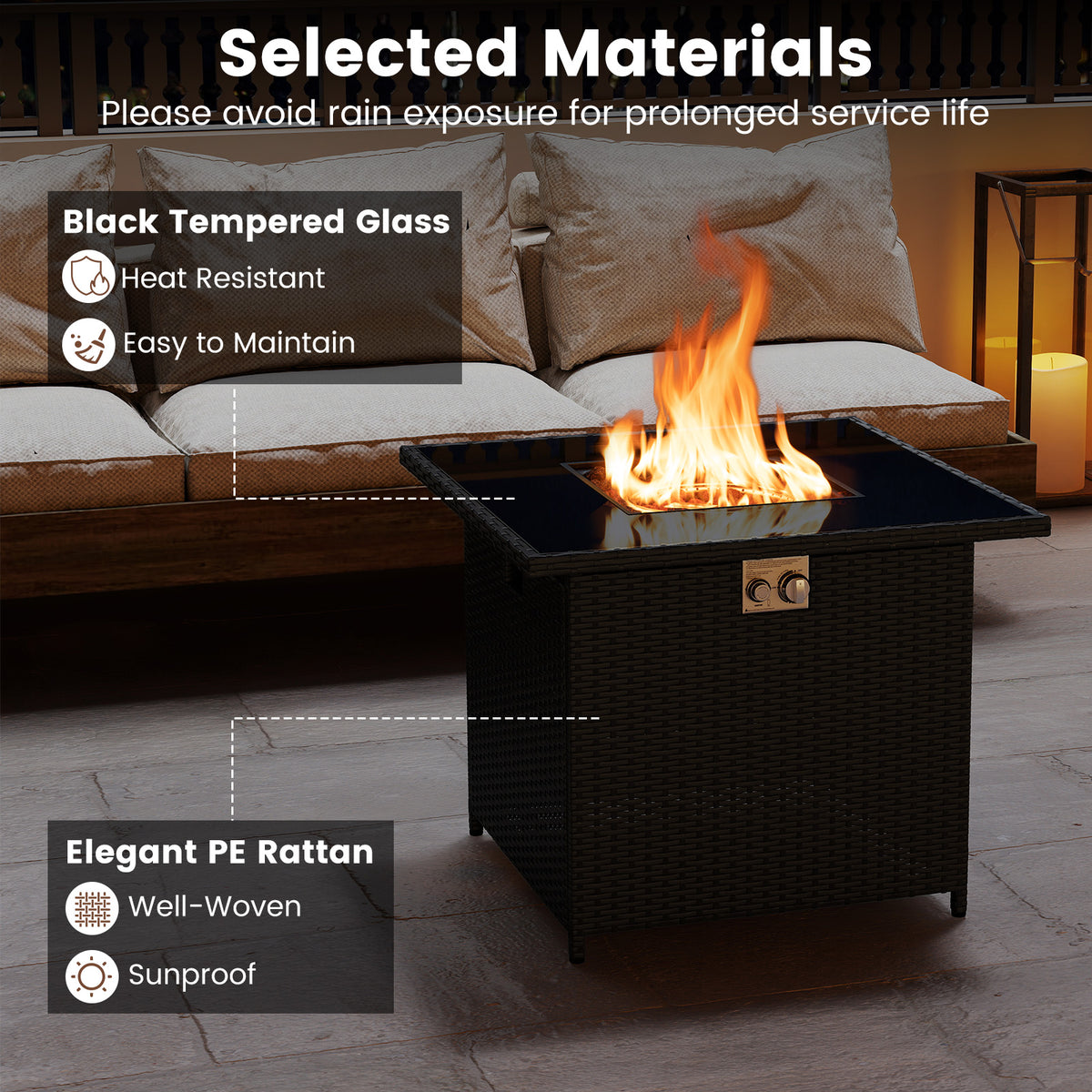 32.5" Propane Fire Pit Table 50000 BTU - Black