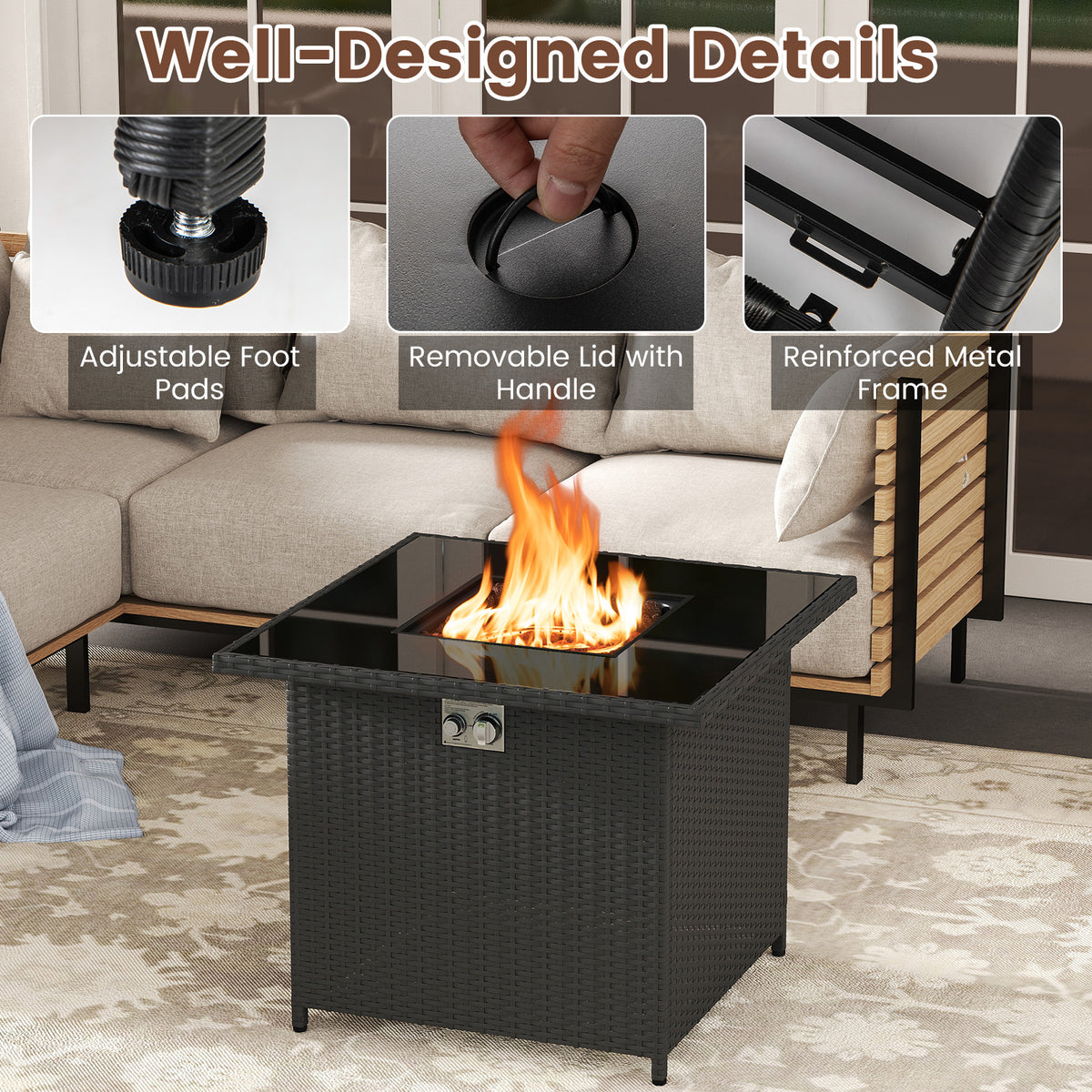 32.5" Propane Fire Pit Table 50000 BTU - Black