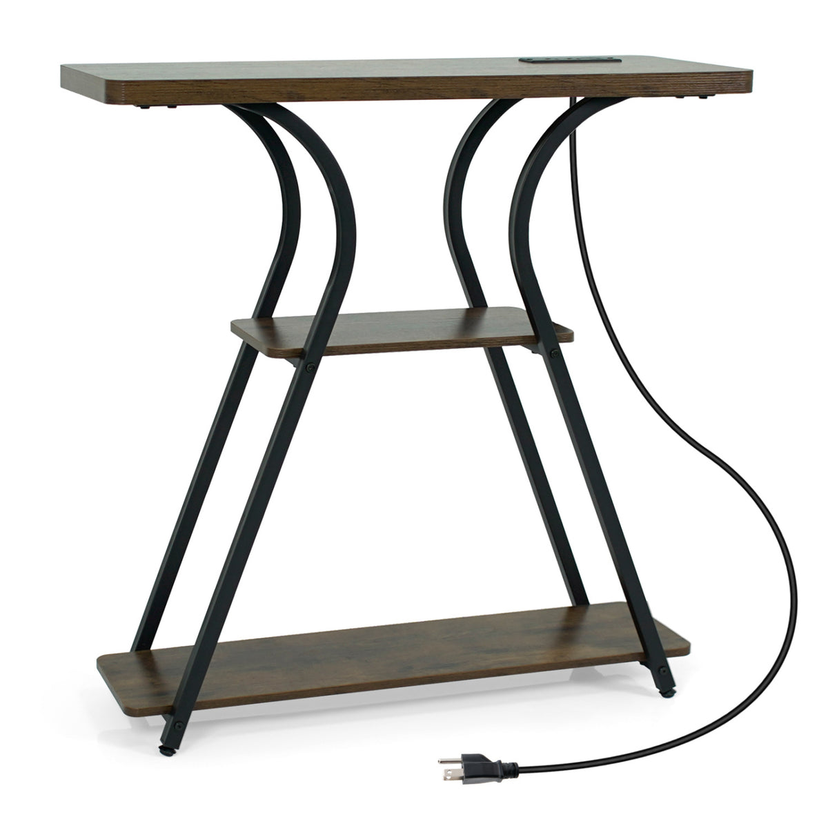 32-Inch Entryway Console Table with Power Outlets & LED Lights, Brown