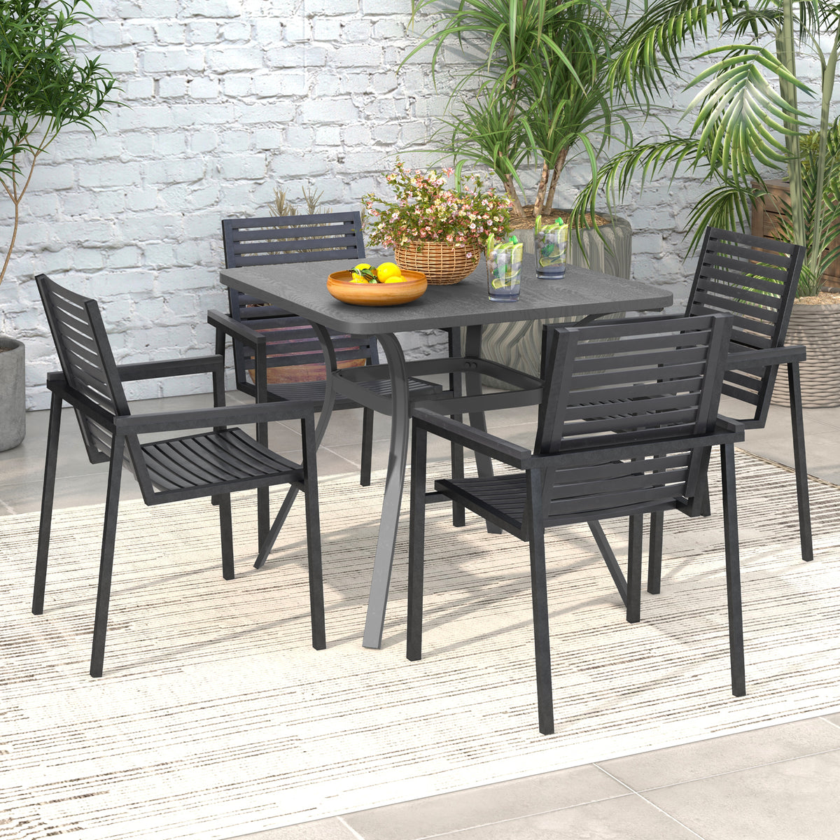 32 Inch Patio Dining Table Metal Square for with 4 Curved Legs