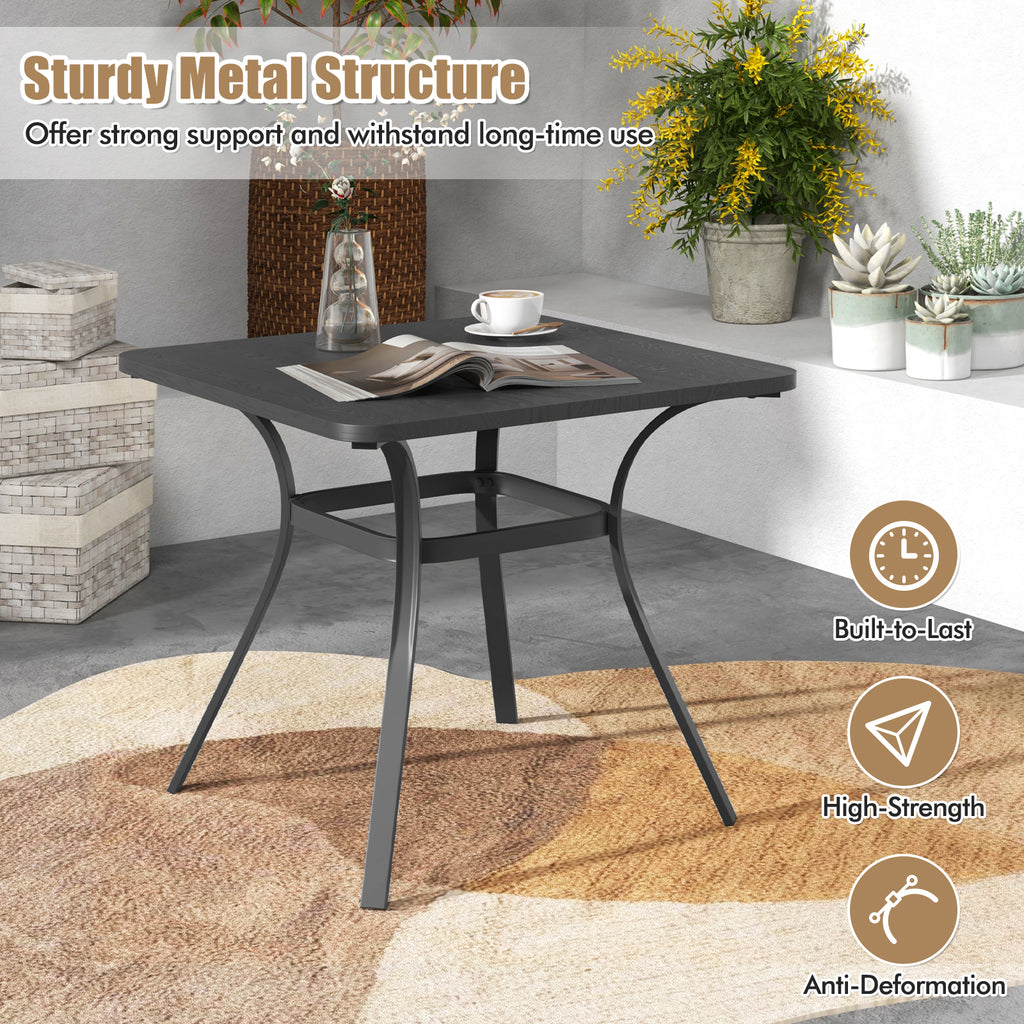 32 Inch Patio Dining Table Metal Square for with 4 Curved Legs