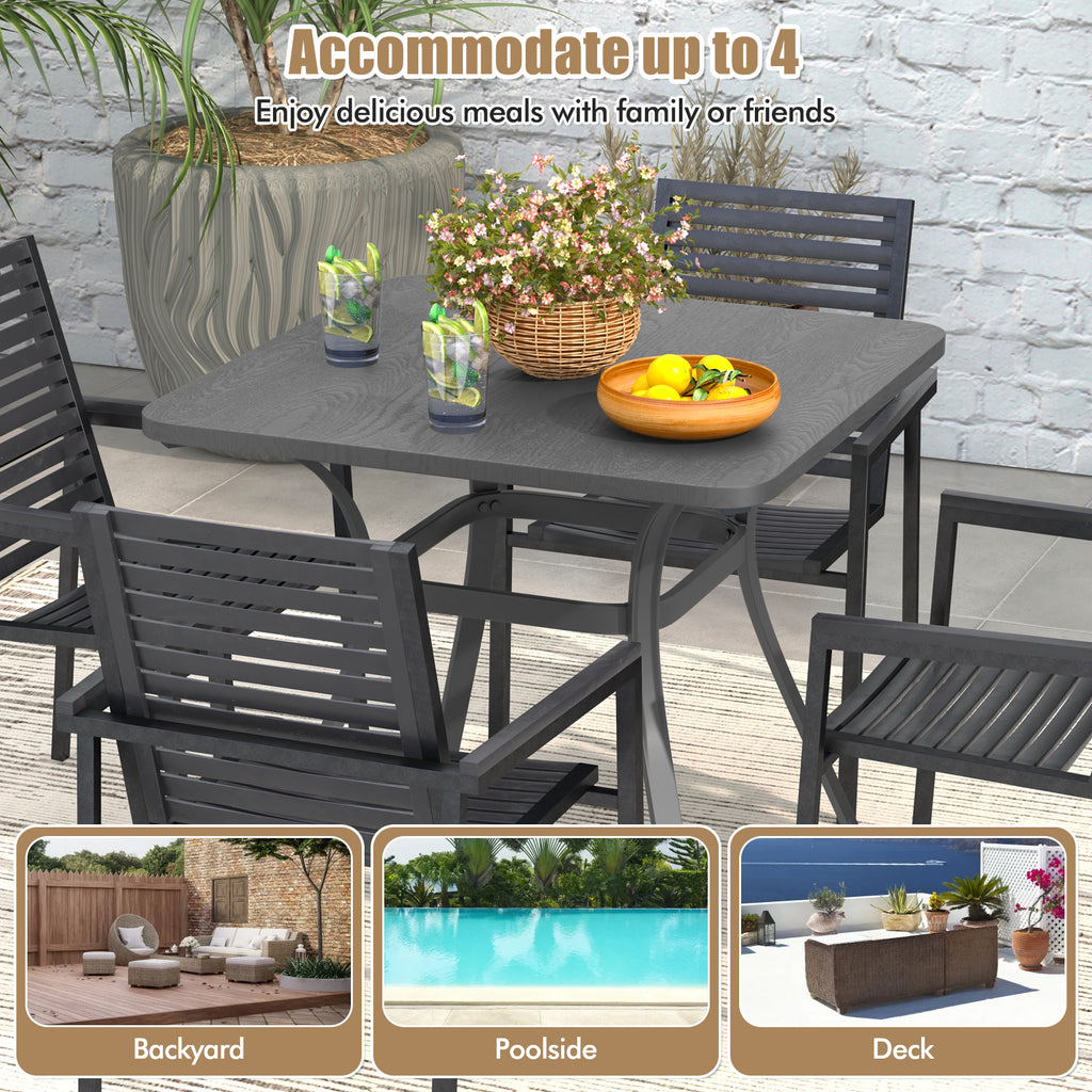 32 Inch Patio Dining Table Metal Square for with 4 Curved Legs