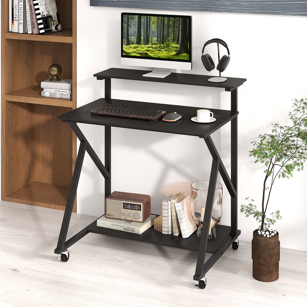 32 Inch Rolling Computer Desk with Power Outlets - Black