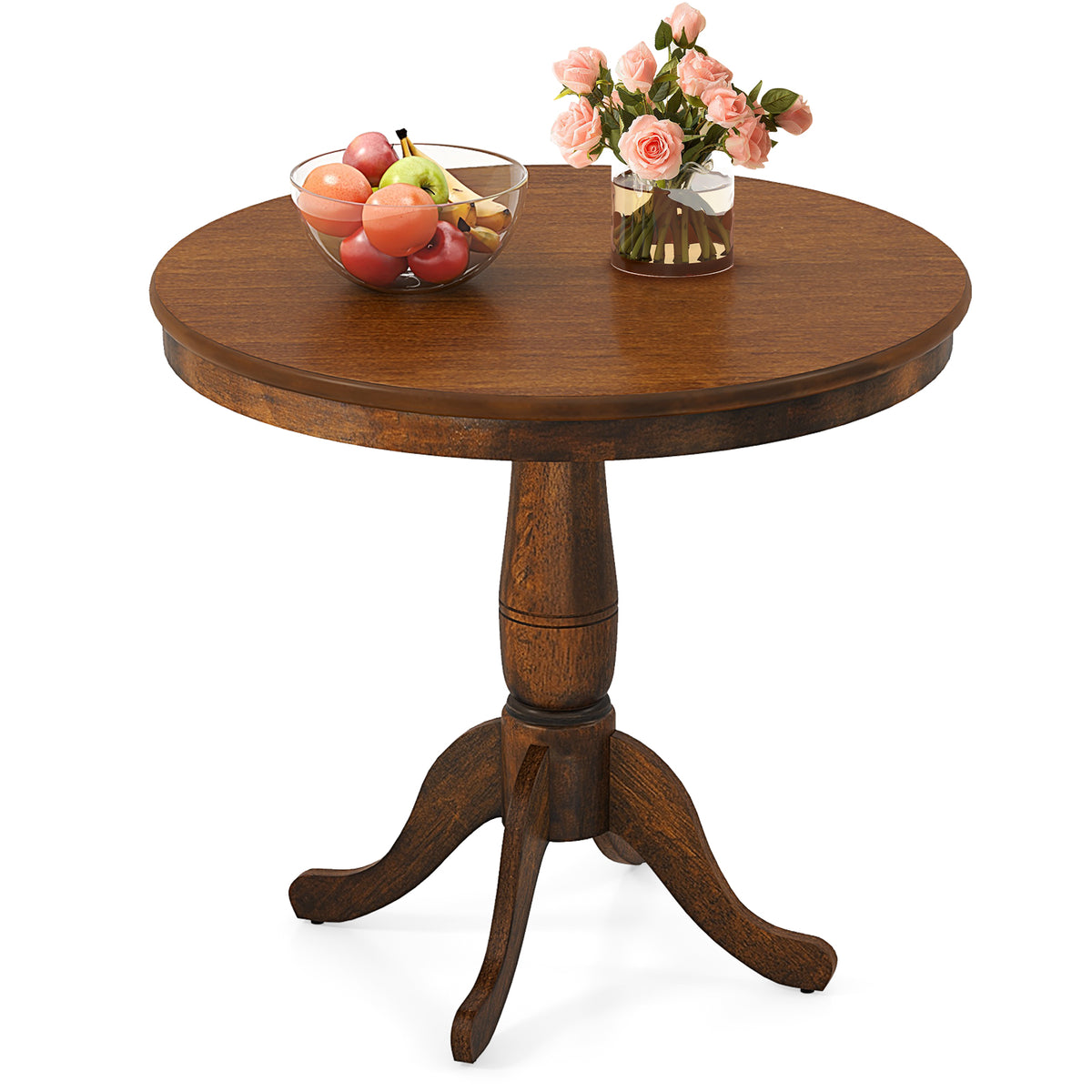 32 Inch Wooden Round Pub Pedestal Side Table - Natural