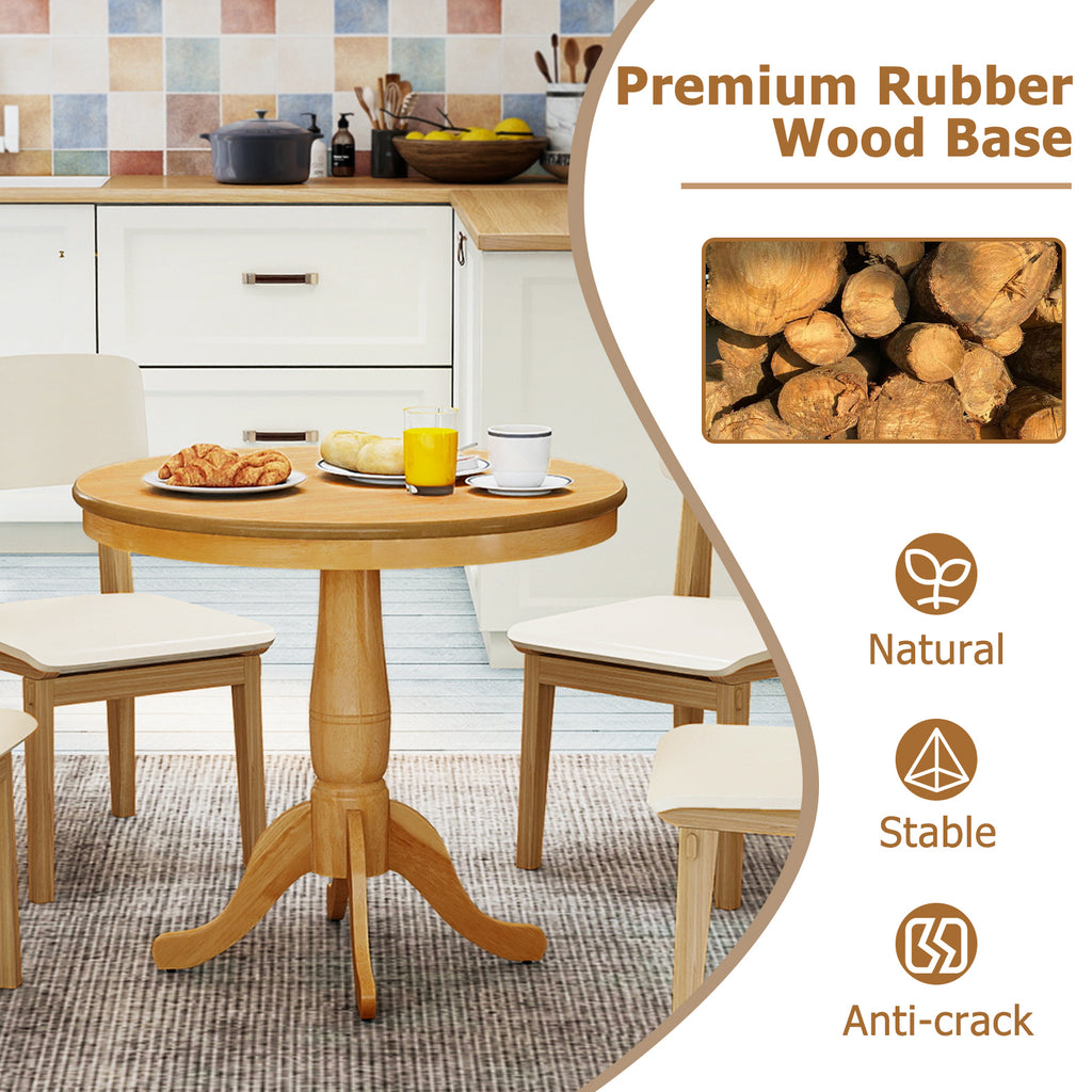 32 Inch Wooden Round Pub Pedestal Side Table - Natural