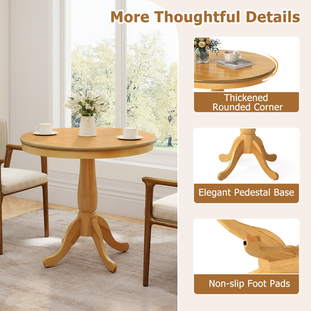 32 Inch Wooden Round Pub Pedestal Side Table - Natural