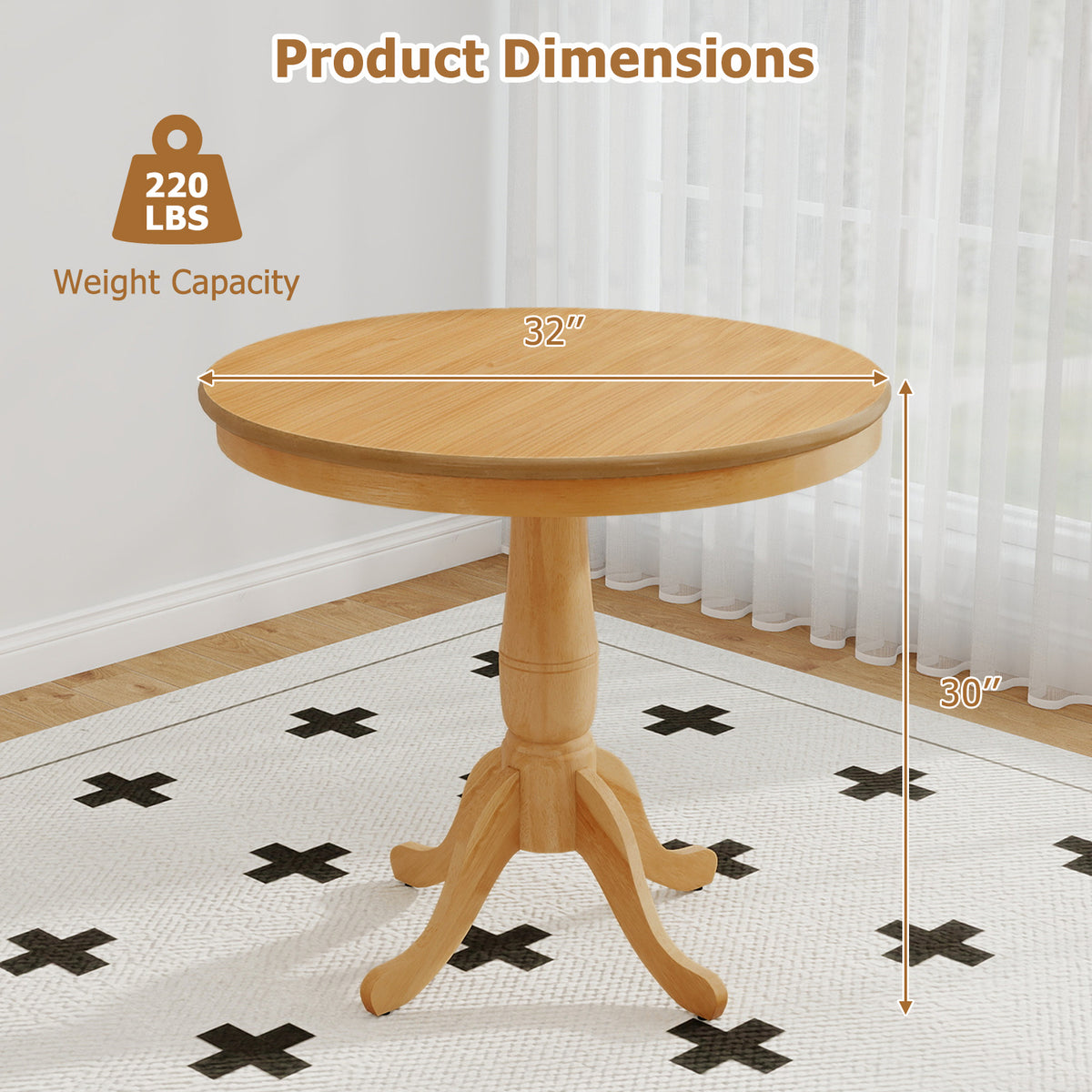 32 Inch Wooden Round Pub Pedestal Side Table - Natural