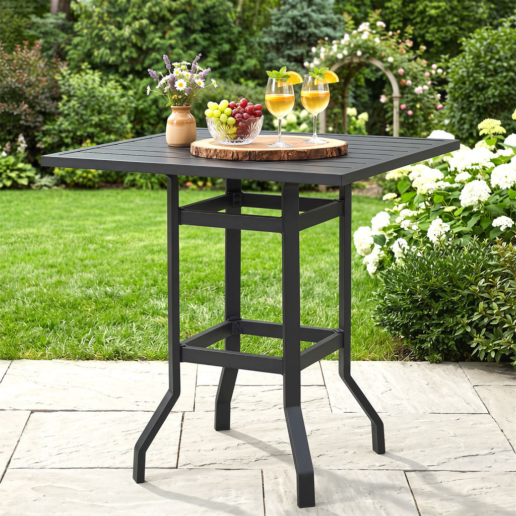 32 Inches Outdoor Steel Square Bar Table with Powder-Coated Tabletop