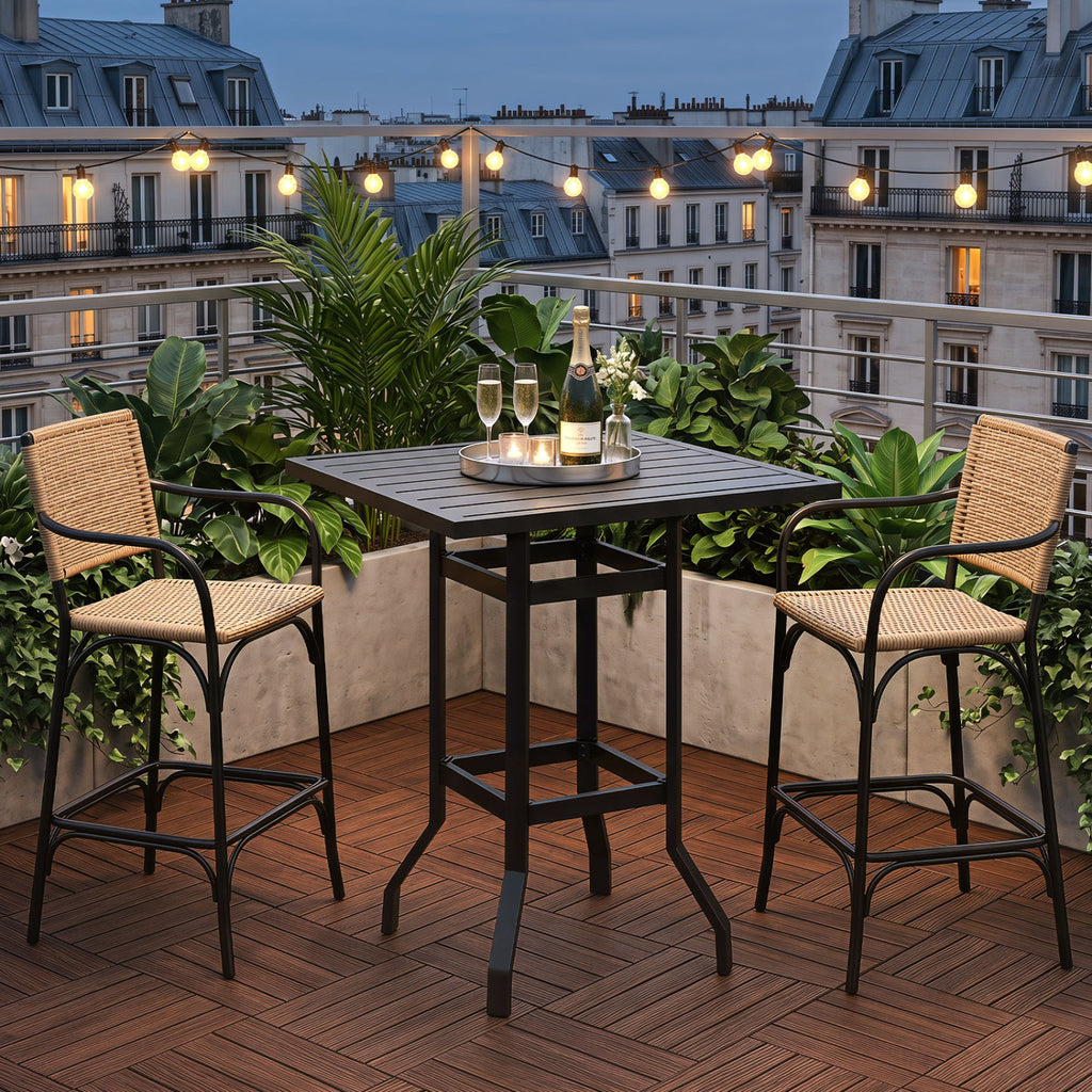 32 Inches Outdoor Steel Square Bar Table with Powder-Coated Tabletop